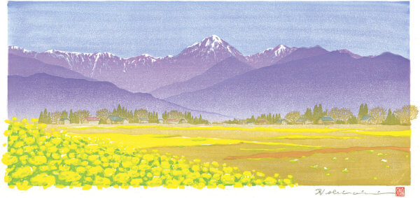 菜の花咲く頃（安曇野／穂高／柏原）常念岳