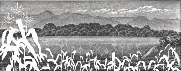 なつがくればモロコシ（田沢北）常念岳、有明山