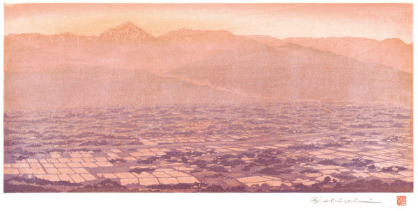 残照に水田光る頃（松本／島内から）常念岳