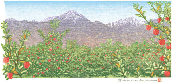 りんご色づく頃（安曇野／堀金／烏川）常念岳