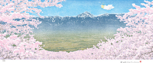 桜（安曇野／豊科／光城山から）常念岳